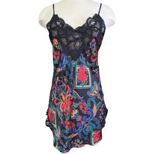 VTG Victoria Secret floral print chemise lingerie size medium gold‎ label nighty